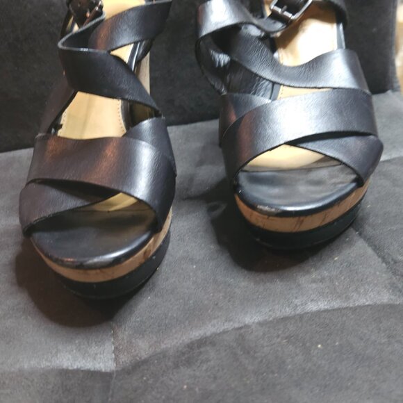 Franco Sarto Black Leather Crisscross Wedge Sandals | Size 7.5 - Picture 4 of 5